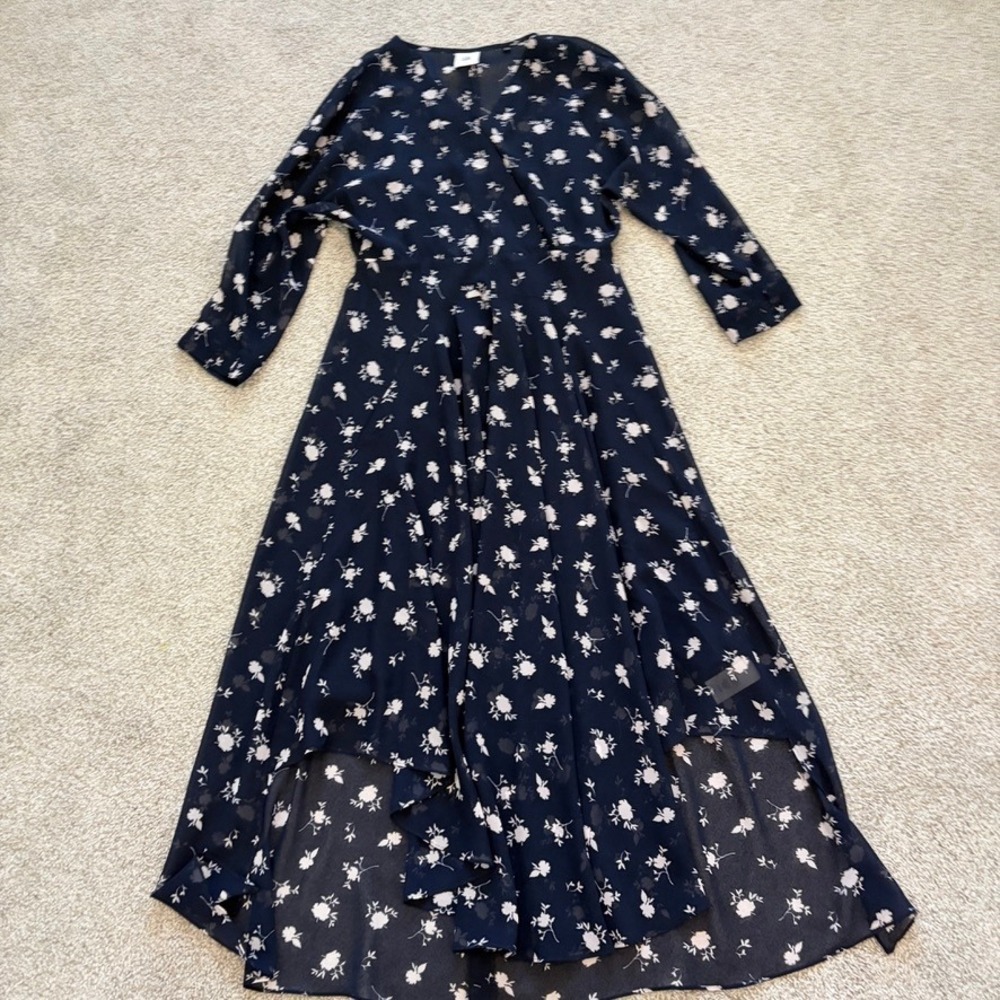 Cabi Dream Dress Womens 4 Navy Blue Ditsy Floral Flowy Cottage Elegant Classic